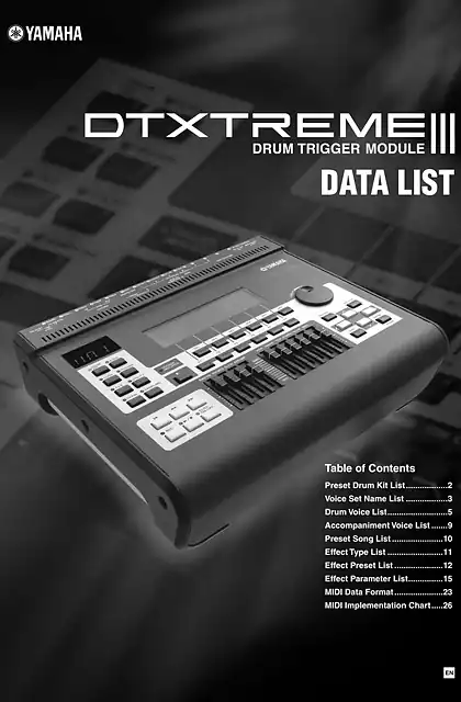 yamaha雅马哈DTXTREME III Data List